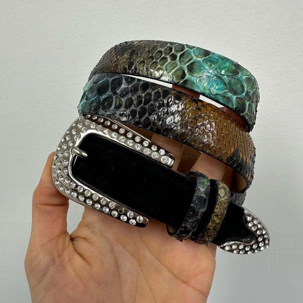 Claudio Orciani Genuine Snakeskin & Suede Leather Western Belt Rhinestone Size S